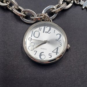 Fun Silver Tone Charm Bracelet Watch, Fashion Watch, New Battery