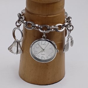 Fun Silver Tone Charm Bracelet Watch, Fashion Watch, New Battery
