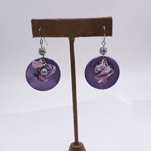 Purple Mother of Pearl Statement Necklace, Bracelet and Dangle Earrings Jewelry Set