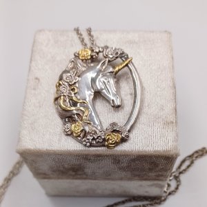 Vintage Gorham Sterling Unicorn Pendant and Chain Necklace -