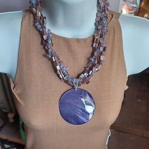 Purple Mother of Pearl Statement Necklace, Bracelet and Dangle Earrings Jewelry Set