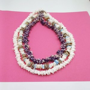 Set of 3 Tropical Seashells Beaded Necklaces, Vintage, Surfer Necklaces