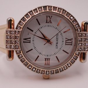 Ellen Tracy Rose Gold Tone Large Face Fashion Quartz Wrist Watch- New Battery