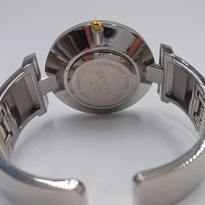 Vintage Geneva Silver and Gold Tone Clamper Bracelet Fashion Watch, Runs