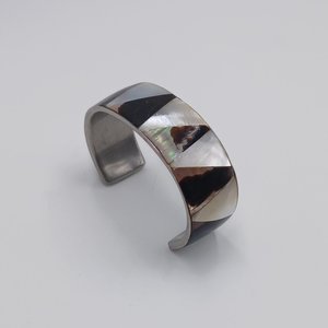 Mother of Pearl  Black and White Open Cuff Bracelet