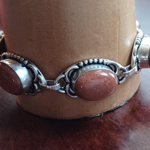 Sterling Silver Southwestern Gold Stone Panel Bracelet