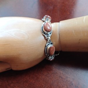 Sterling Silver Southwestern Gold Stone Panel Bracelet