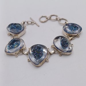 Sterling Silver Southwestern Faux Druzy in Resin Panel Bracelet