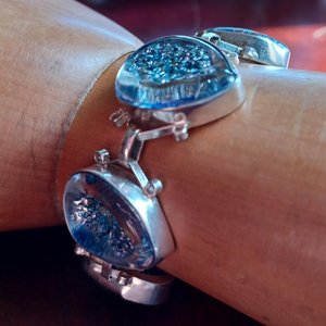 Sterling Silver Southwestern Faux Druzy in Resin Panel Bracelet
