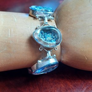 Sterling Silver Southwestern Faux Druzy in Resin Panel Bracelet
