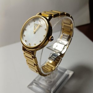 AKRIBOS XXIV Gold Tone Diamond Dial Ladies Quartz Wrist Watch- New Battery