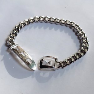 Avon Silver Tone Heavy Curb Chain Bracelet with Buckle Closure