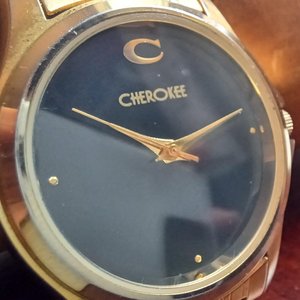 Cherokee Gold Tone and Black Quartz Wrist Watch- New Battery