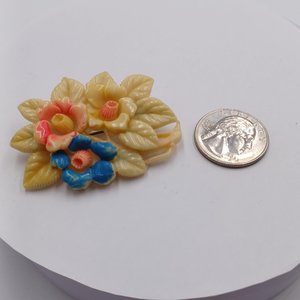 Vintage 1940's Celluloid Hand Painted Floral Brooch, Japan
