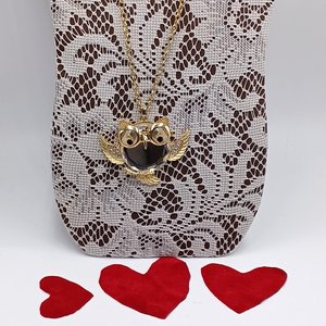 Gold Tone Large Fun Owl Mirror Pendant Necklace