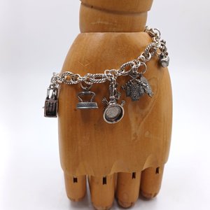 Vintage Silver Tone Random Charms Charm Bracelet, 15 Charms