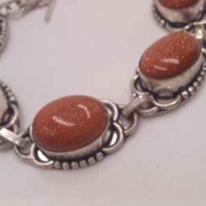 Sterling Silver Southwestern Gold Stone Panel Bracelet