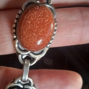 Sterling Silver Southwestern Gold Stone Panel Bracelet