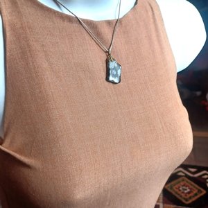 Natural Snowflake Obsidian Pendant and Sterling Silver Box Chain
