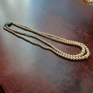 1950's Walker and Hill Dual Faux Pearls with Sterling Rhinestones Clasp Choker Necklace