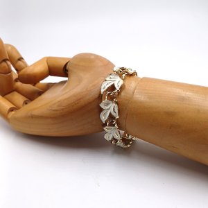 Vintage Coro Gold Tone Beige Enamel Leaf Motif Panel Bracelet, Gift for Her, Springtime Bracelet