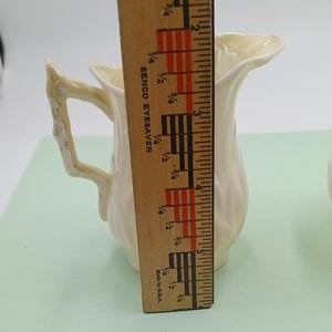 Belleek Lily Pattern Creamer and Sugar Set, Green Mark 1946-1955