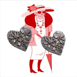 Heart Shape Floral Design Pewter Pierced Earrings