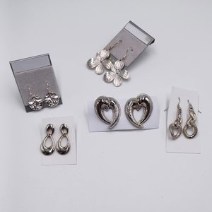 5 pairs of Silver Tone Fashion Pierced Earrings for Women