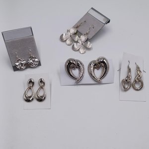 5 pairs of Silver Tone Fashion Pierced Earrings for Women