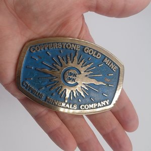 Vintage Oval Solid Brass Southwestern Copperstone Gold Mine Dyna Buckle Mens Belt Buckle