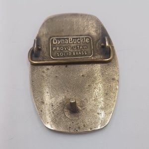 Vintage Oval Solid Brass Southwestern Copperstone Gold Mine Dyna Buckle Mens Belt Buckle