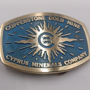 Vintage Oval Solid Brass Southwestern Copperstone Gold Mine Dyna Buckle Mens Belt Buckle
