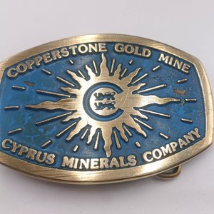 Vintage Oval Solid Brass Southwestern Copperstone Gold Mine Dyna Buckle Mens Belt Buckle