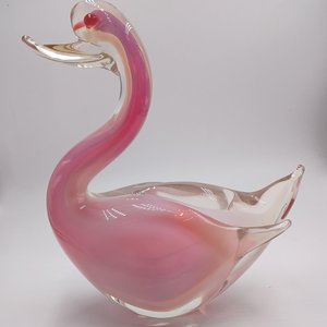 Murano Style Hand Blown Art Glass Swan, Large Vintage Glass Decor