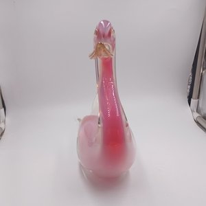 Murano Style Hand Blown Art Glass Swan, Large Vintage Glass Decor
