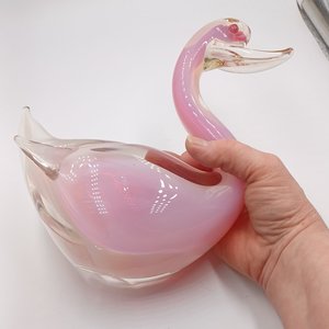 Murano Style Hand Blown Art Glass Swan, Large Vintage Glass Decor