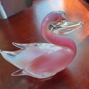 Murano Style Hand Blown Art Glass Swan, Large Vintage Glass Decor