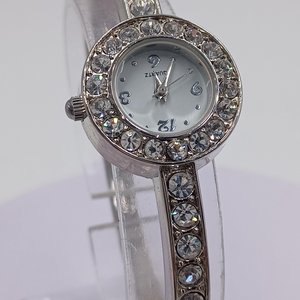 Silver Tone Rhinestone Ladies Bracelet Quartz Watch