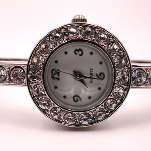Silver Tone Rhinestone Ladies Bracelet Quartz Watch
