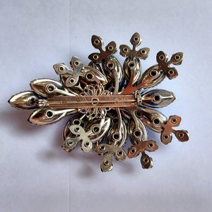 Vintage Signed Large Blue Rhinestones Brooch and Earrings Jewelry Set, Demi Parure