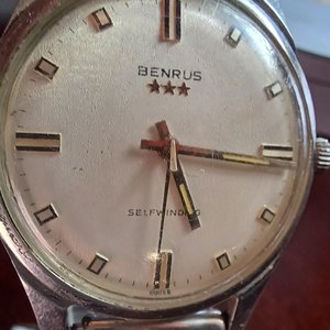 Vintage Benrus Three Stars Self Winding  Southwestern Band Mens Watch- Runs Fast, Read Description