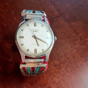 Vintage Benrus Three Stars Self Winding  Southwestern Band Mens Watch- Runs Fast, Read Description