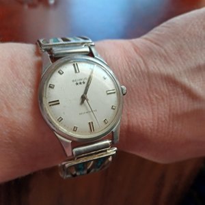 Vintage Benrus Three Stars Self Winding  Southwestern Band Mens Watch- Runs Fast, Read Description