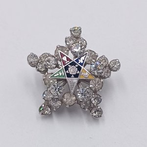 Vintage Rhinestone Order of the Eastern Star Silver Tone Brooch, OES Brooch