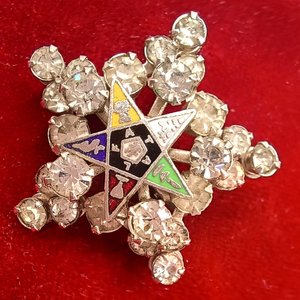 Vintage Rhinestone Order of the Eastern Star Silver Tone Brooch, OES Brooch