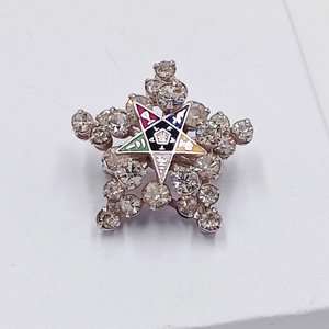 Vintage Rhinestone Order of the Eastern Star Silver Tone Brooch, OES Brooch