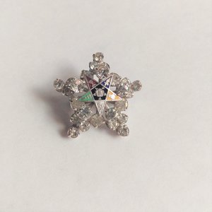 Vintage Rhinestone Order of the Eastern Star Silver Tone Brooch, OES Brooch
