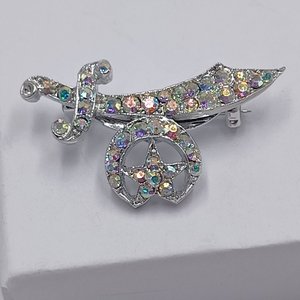 Shriner Masonic Scimitar Crescent & Star Over 30 AB Rhinestones Silver Tone Pin