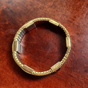 Vintage MAJOR Gold Tone and Red Jewel Magnetic Expandable Bracelet