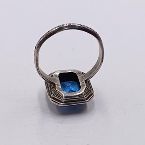 Antique  Art Deco Sterling Silver Blue Stone Ladies Ring, Size 6.75